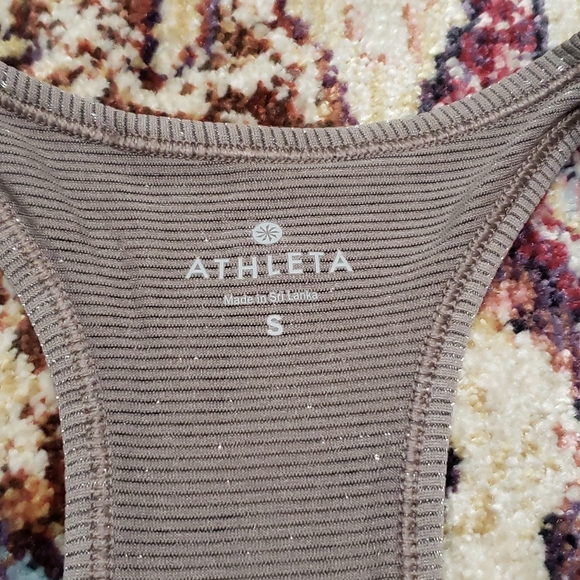 Athleta Chi Taupe Metallic Stripe Tank Sz Small - Picture 3 of 11